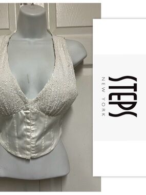 STEPS NY White Beaded Corset Top